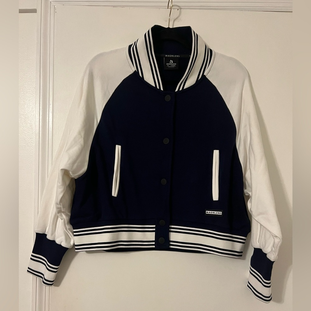 Magnlens blue and White Varsity Jacket size M (N106)
